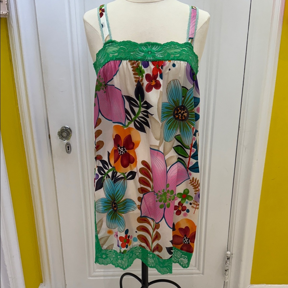 Custo Barcelona Vintage RARE satin Floral Lace Trim dress